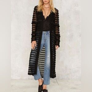 Endless Rose Sheer Striped Fringe Duster Maxi Cardigan